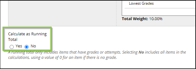 a green box highlights the location of options for 'Calculate as Running Total'